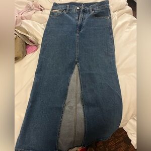 Calvin Klein Dark Blue Denim Maxi Skirt with Front Slit - W26